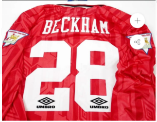 with Vintage Premier League Badge Retro Jersey 1993-1994 Manchester United 24 BECKHAM Home Soccer Jersey