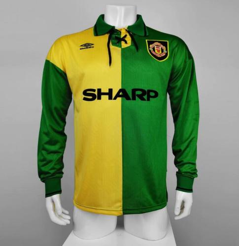 Retro Jersey Long Sleeve 1992-1994 Manchester United Away Yellow/Green Soccer Jersey