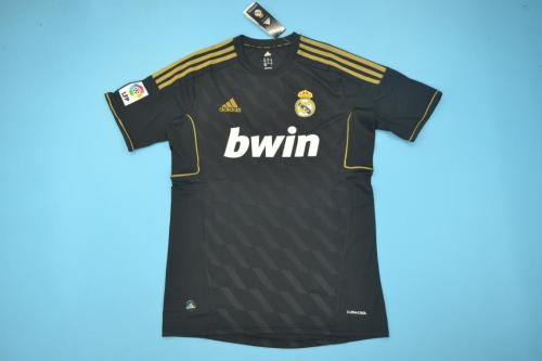 with LFP Patch Retro Jersey 2011-2012 Real Madrid Away Black Soccer Jersey Vintage Real Camisetas de Futbol