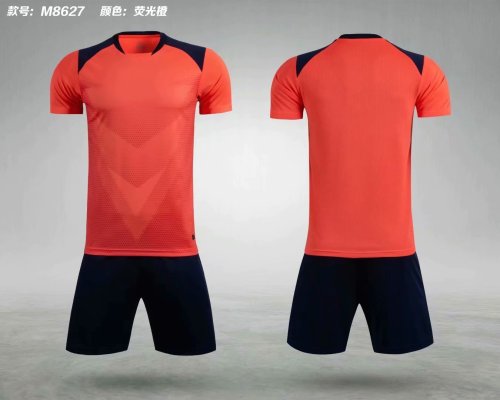 M8627 Fluorescent Orange Tracking Suit Adult Uniform Soccer Jersey Shorts