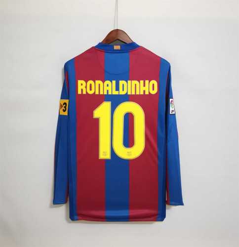 with LFP+TV3 Patch Retro Jersey Long Sleeves 2007-2008 Barcelona RONALDINHO 10 Home Soccer Jersey