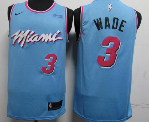 with Sponor Logo Miami Heat 3 Wade Blue NBA Jersey