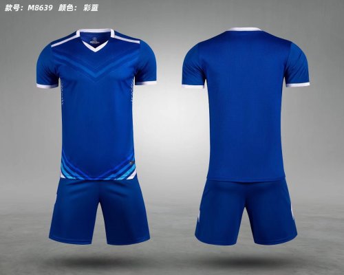 M8639 Blue Blank Soccer Training Jersey Shorts DIY Custom Uniform