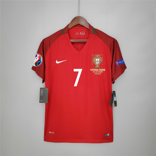 with Front Lettering+Euro Patch Retro Jersey Euro 2016 Portugal Home Soccer Jersey