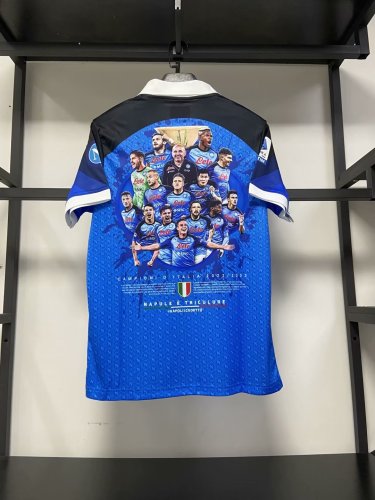 Fan Version 2023-2024 Calcio Napoli Champions Blue Soccer Jersey