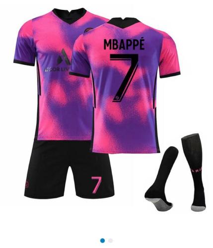 Youth Uniform+socks 2020-2021 PSG JD 4th Away Pink Soccer Jersey Shorts Socks