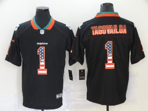 Miami Dolphins 1 Tua Tagovailoa Black USA Flag Fashion Limited Jersey