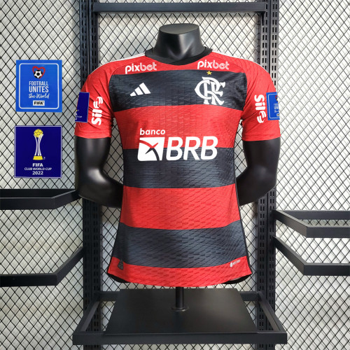 with All Sponor Logos+2 Patches Player Version 2023-2024 Flamengo Home Soccer Jersey