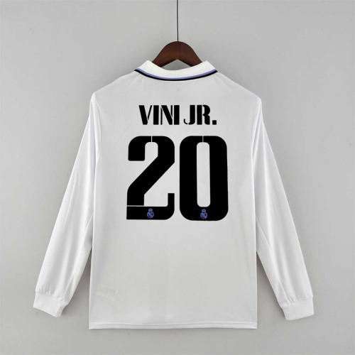 Long Sleeve Fans Version 2022-2023 Real Madrid 20 VINI JR. Home Soccer Jersey