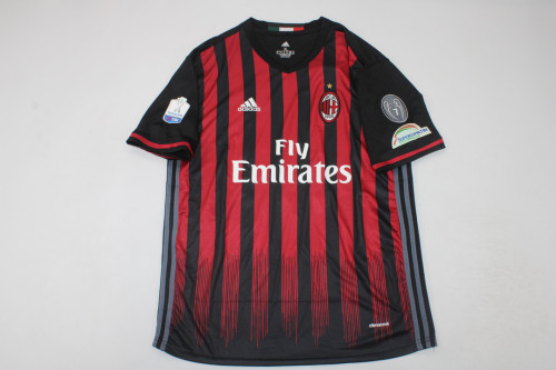 with Serie A+Trophy 7 Patch Retro AC Maillot 2016-2017 AC Milan Home Soccer Jersey