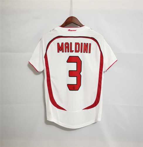 with UCL Patch Retro Jersey 2006-2007 Ac Milan MALDINI 3 Champions League Away White Soccer Jersey