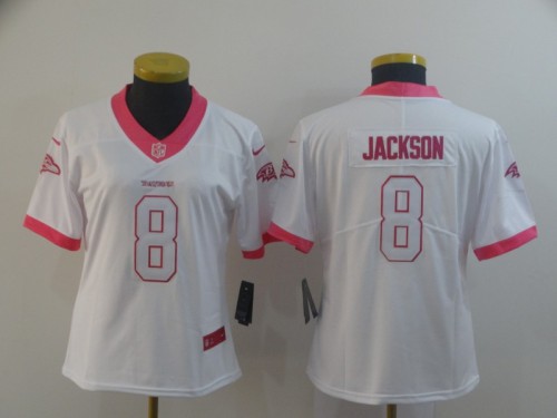 Baltimore Ravens 8 LaMar Jackson Pink/White Women Fashion Limited Jersey