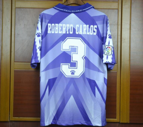 with LFP Patch Retro Jersey Real Madrid 1996-1997 3 ROBERTO CARLOS Away Purple Soccer Jersey