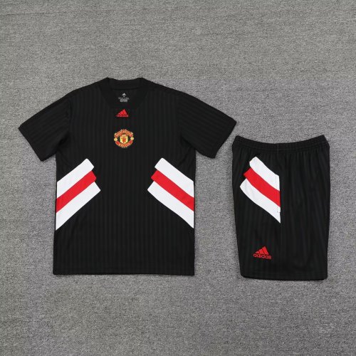Adult Uniform 2023-2024 Manchester United Black Soccer Training Jersey and Shorts