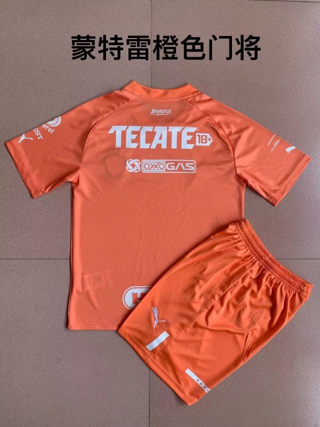 Adult Uniform 2022-2023 Monterrey Orange Goalkeeper Soccer Jersey Shorts