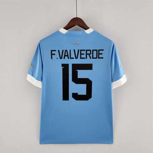 Fans Version 2022 World Cup Uruguay F.VALVERDE 15 Home Soccer Jersey