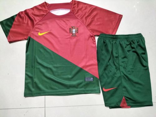 Youth Uniform 2022 World Cup Portugal Home Soccer Jersey Shorts