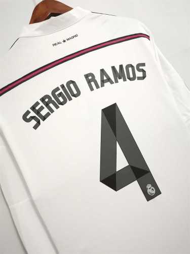 with Gold FIFA+UCL Patch Long Sleeve Retro Jersey 2014-2015 Real Madrid SERGIO RAMOS 4 Home Soccer Jersey