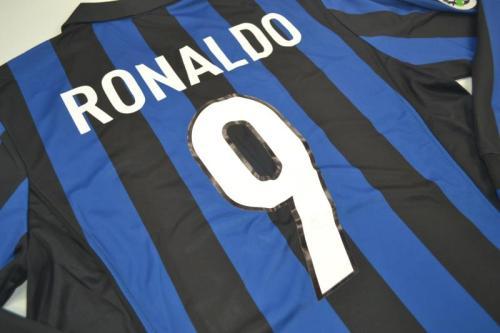 with Serie A Patch Retro Jersey Long Sleeve Inter Milan 1998-1999 RONALDO 9 Home Soccer Jersey