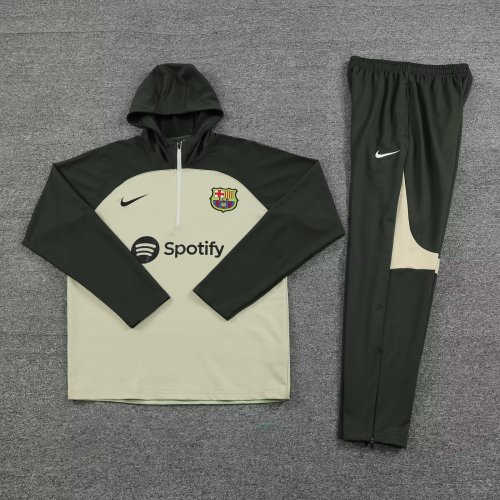 2023-2024 Barcelona Olive/Beige Soccer Training Hoodie and Pants