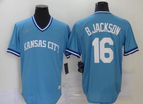 Kansas City 16 B.JACKSON Blue Retro Cool Base Jersey
