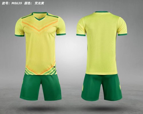 M8639 Yellow Blank Soccer Training Jersey Shorts