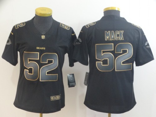 Women Chicago Bears 52 MACK Black Gold NFL Jersey