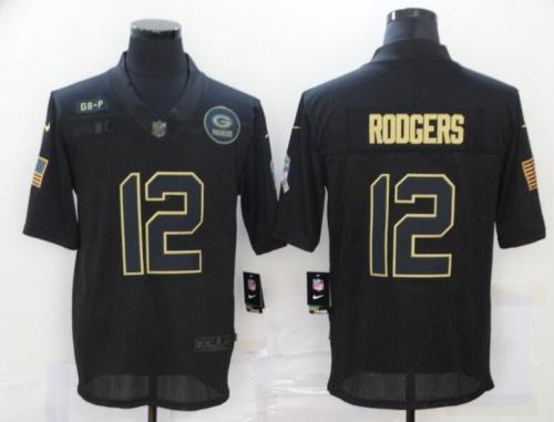 Green Bay Packers 12 Aaron Rodgers Black 2020 Salute To Service Limited Jersey