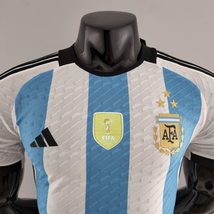 with New Golden Patch 3 Stars Player Version 2022 World Cup Argentina Home Soccer Jersey