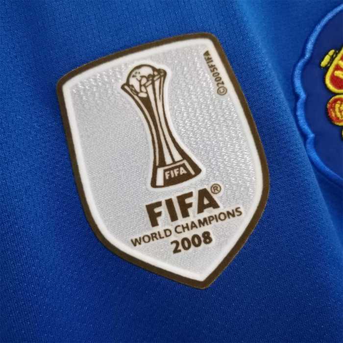 with Front Patch+Champions Patch Retro Jersey 2008-2009 Manchester United Away Blue Soccer Jersey