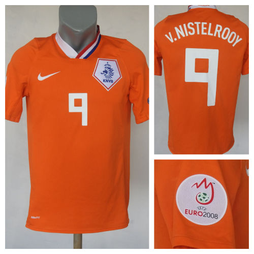with Euro 2008 Patch Retro Holland Shirt 2008 Netherlands v.NISTELROOY 9 Vintage Home Soccer Jersey