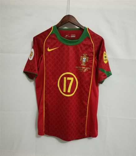 with Front Lettering Euro Patch Retro Jersey 2004 Portugal C.RONALDO 17 Home Soccer Jersey
