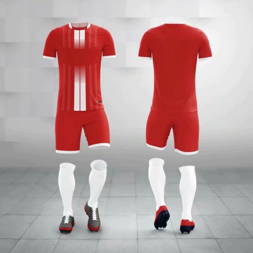 M8607 Bright Red Tracking Suit Adult Uniform Soccer Jersey Shorts