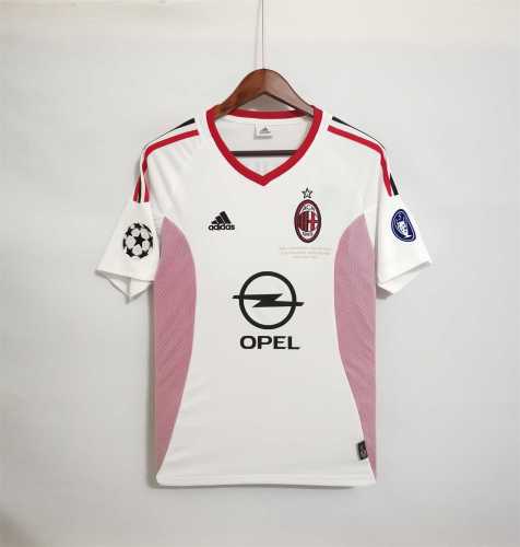 with Front Lettering+UCL Patch Retro Jersey AC milan 2002-2003 UCL Final Away White Soccer Jersey