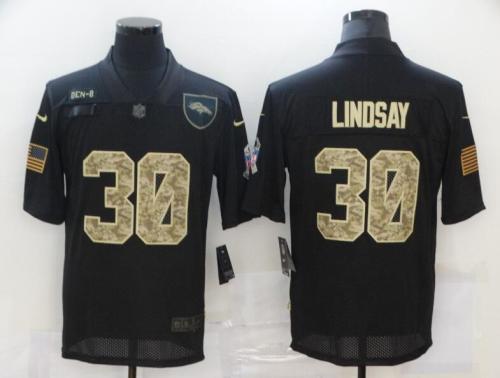 Broncos 30 Phillip Lindsay Black Camo 2020 Salute To Service Limited Jersey