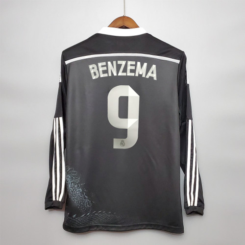 Retro Jersey Long Sleeve 2014-2015 Real Madrid BENZEMA 9 Third Away Black Soccer Jersey