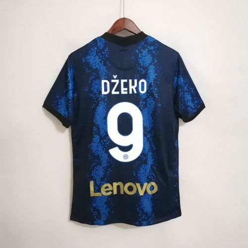 with Serie A+Scudetto Badge Fans Version 2021-2022 Inter Milan DŽEKO 9 Home Soccer Jersey without Sponor Logo