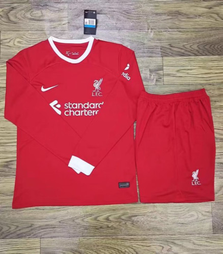Long Sleeve Adult Uniform 2023-2024 Liverpool Home Soccer Jersey Shorts