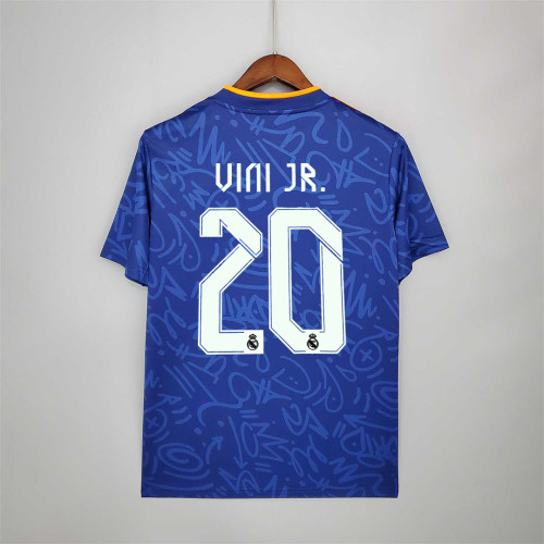 Fans Version 2021-2022 Real Madrid VINI JR. 20 Away Blue Soccer Jersey