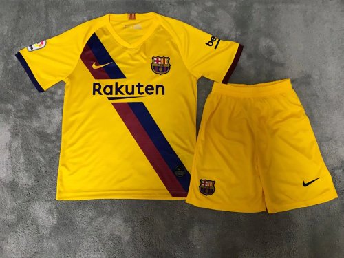 Retro Adult Uniform 2019-2020 Barcelona 4th Away Yellow Soccer Jersey Shorts