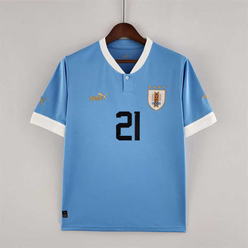 Fans Version 2022 World Cup Uruguay E.CAVANI 21 Home Soccer Jersey