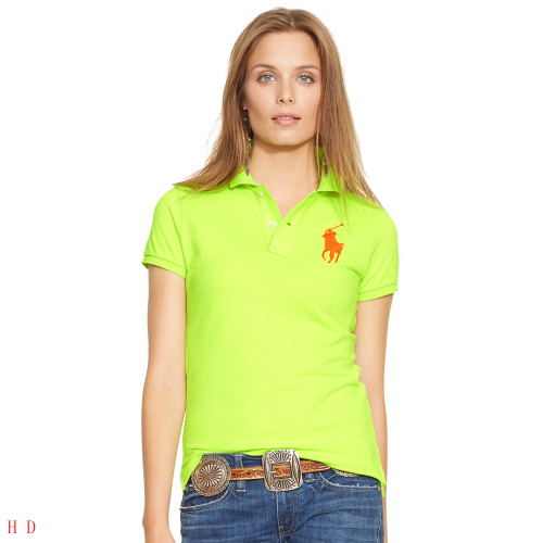 Women Light Green Ralph Polo with Orange Big Logo