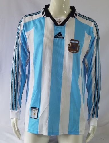 Long Sleeve Retro Shirt 1998 Argentina Home Soccer Jersey Vintage Football Shirt