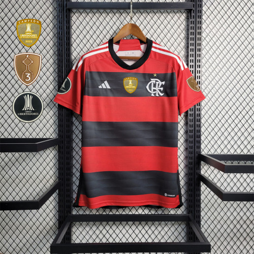 with Front Patch 2 Sleeve Patcheses Fans Version 2023-2024 Flamengo Home Soccer Jersey