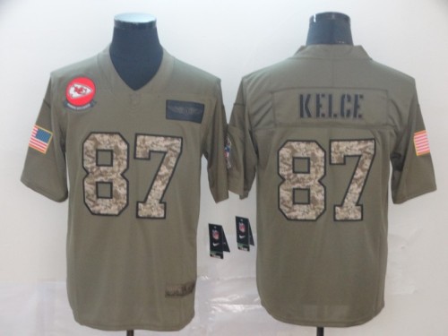 Kansas City Chiefs 87 Travis Kelce 2019 Olive Camo Salute To Service Limited Jersey