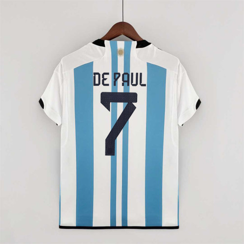 Fans Version 2022 World Cup Argentina DE PAUL 7 Home Soccer Jersey