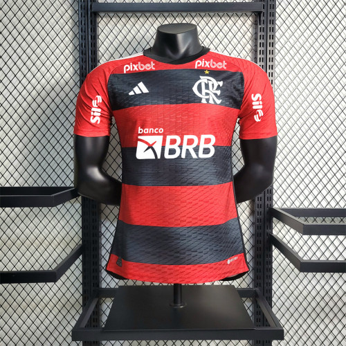 with All Sponor Logos Player Version 2023-2024 Flamengo Home Soccer Jersey