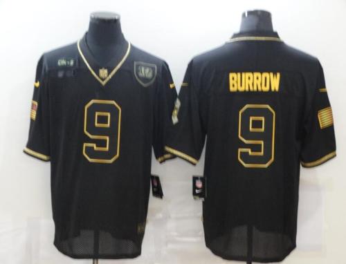 Bengals 9 Joe Burrow Black Gold 2020 Salute To Service Limited Jersey
