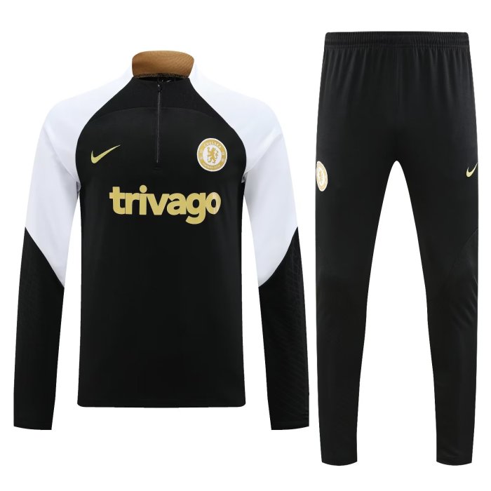 2023-2024 Chelsea Black/White Soccer Training Sweater and Pants