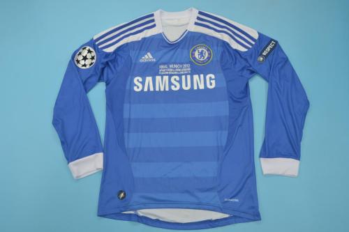 with Front Lettering UCL Patch Retro Jersey Long Sleeve Chelsea 2011-2012 Champions League Final Home Soccer Jersey